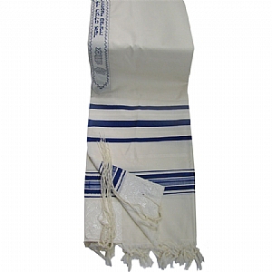 Traditional Wool Tallit in Blue and White Stripes