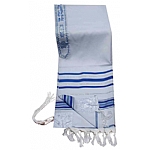 Acrylic (Imitation Wool) Tallit Prayer Shawl in Blue and Silver Stripes