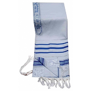 Acrylic (Imitation Wool) Tallit Prayer Shawl in Blue and Silver Stripes