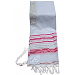 Acrylic (Imitation Wool) Tallit Prayer Shawl in Fuchsia and Gold Stripes