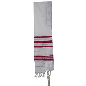 Acrylic (Imitation Wool) Tallit Prayer Shawl in Fuchsia and Silver Stripes