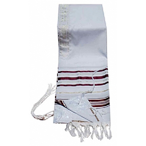Acrylic (Imitation Wool) Tallit Prayer Shawl in Maroon and Gold Stripes