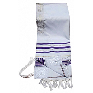 Acrylic (Imitation Wool) Tallit Prayer Shawl in Purple and Gold Stripes