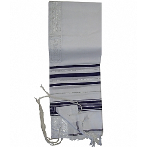 Acrylic (Imitation Wool) Tallit Prayer Shawl in Purple and Silver Stripes