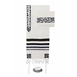 Yair Emanuel Embroidered Raw Silk Tallit Set Star of David Design in Black