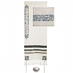 Yair Emanuel Embroidered Raw Silk Tallit Set Star of David Design in Grey