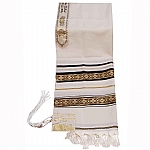 Traditional Wool Tallit with Decorative Black and Gold Ribbons Style # 4