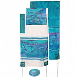 Yair Emanuel Vista in Blue Handpainted Silk Tallit Set