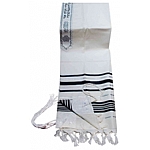 Traditional Lurex Wool Tallit in Black and Silver Stripes