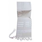 Traditional Wool Tallit in White and White Stripes
