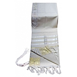 Traditional Lurex Wool Tallit in White and Gold Stripes