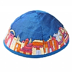 Emanuel Embroidered Kippah, Blue and Colorful