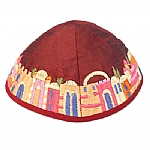 Emanuel Embroidered Kippah, Red and Colorful