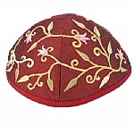 Emanuel Embroidered Kippah, Flowers - Red