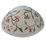 Emanuel Embroidered Kippah, Flowers - White