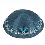Emanuel Embroidered Kippah, Flowers - Blue