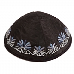 Emanuel Embroidered Kippah, Flowers - Black