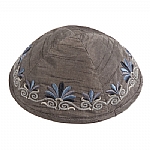 Emanuel Embroidered Kippah, Flowers - Grey