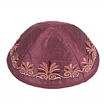Emanuel Embroidered Kippah, Flowers - Maroon