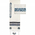 Yair Emanuel Embroidered Raw Silk Tallit Set Star of David Design in Blue