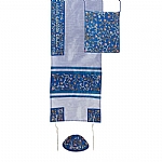 Yair Emanuel Embroidered Raw Silk Tallit Set in Light Blue