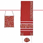 Yair Emanuel Embroidered Raw Silk Tallit Set in Maroon with Tallisack