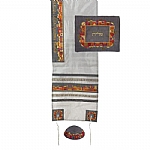 Yair Emanuel Embroidered Raw Silk Tallit Set in Jerusalem Grey