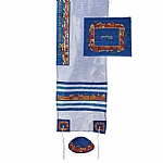 Yair Emanuel Embroidered Raw Silk Tallit Set in Jerusalem Light Blue
