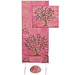 Yair Emanuel Embroidered Raw Silk Tallit Set Tree of Life Design in Pink and Multicolor Shades