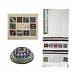 Yair Emanuel Tallit- Full Embroidered Geometric-Multicolor