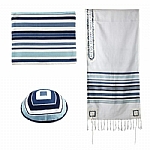 Yair Emanuel Woven Tallit w/ Stripes-Jerusalem Atara-Blue