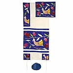 Yair Emanuel Birds in Blue Raw Silk Applique'd Tallit