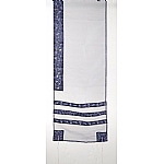 Yair Emanuel Embroidered Organza Tallit Set Striped Design in Blue