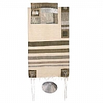 Yair Emanuel Grey on White Silk Tallit with Stripes