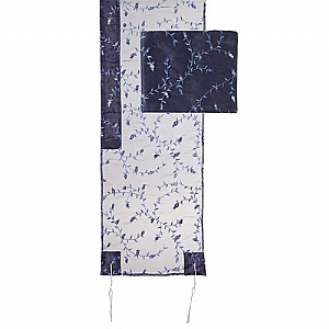 Yair Emanuel Embroidered Organza Tallit Set Floral Design in Blue