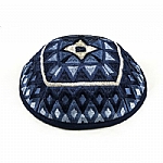 Emanuel Embroidered Kippah Geometric - Blue